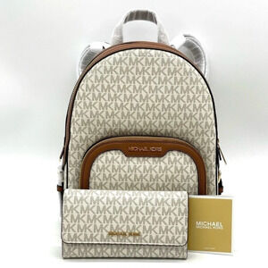 Michael Kors Jaycee Medium Zip Packet Backpack & Trifold Wallet Vanilla (NWT)